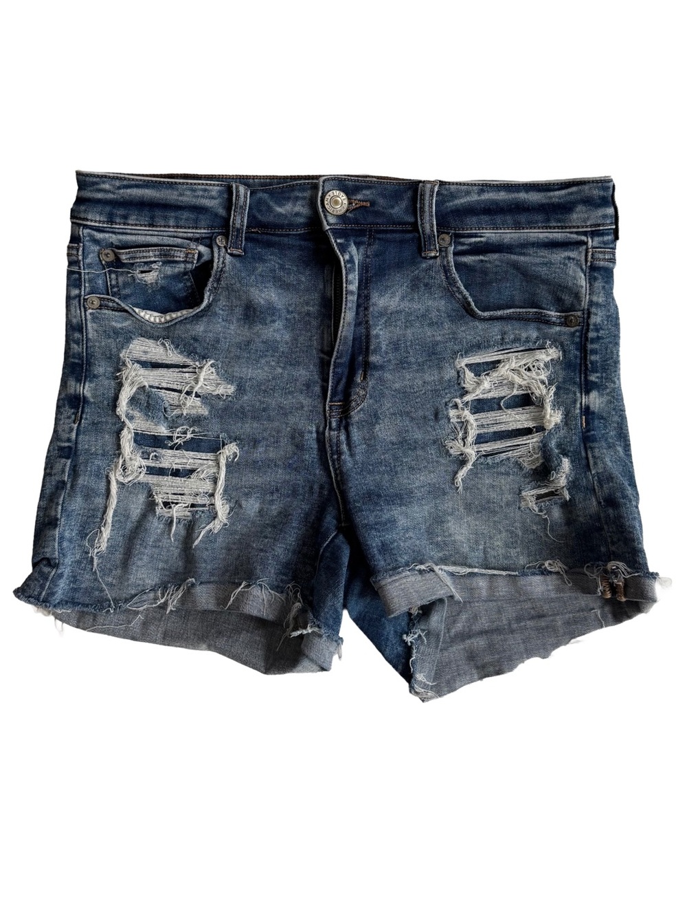 American Eagle Outfitters Distressed Dark Blue Denim Jean Shorts